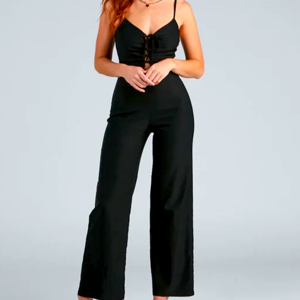 Windsor lace up black jumpsuit romper